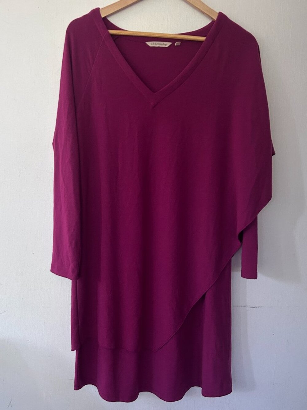 Soft Surroundings Marla Stretch Knit Dress Medium Draped Long Sleeve Modest